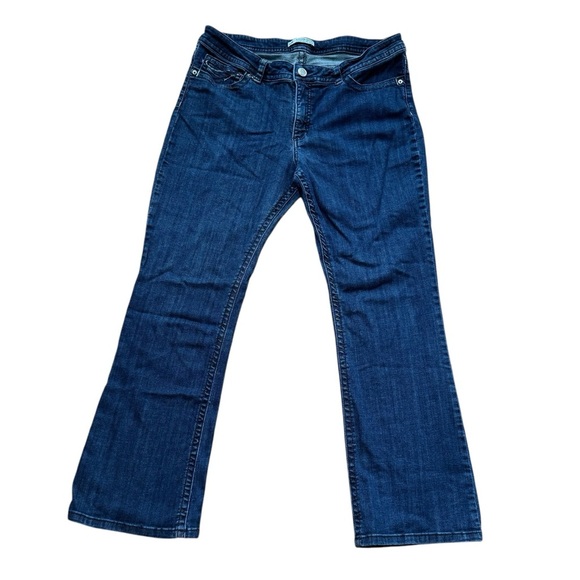 Lee Dark Wash Blue Denim Jeans Barely Bootcut Mid Rise Stretch Embellished 18 - Picture 1 of 10